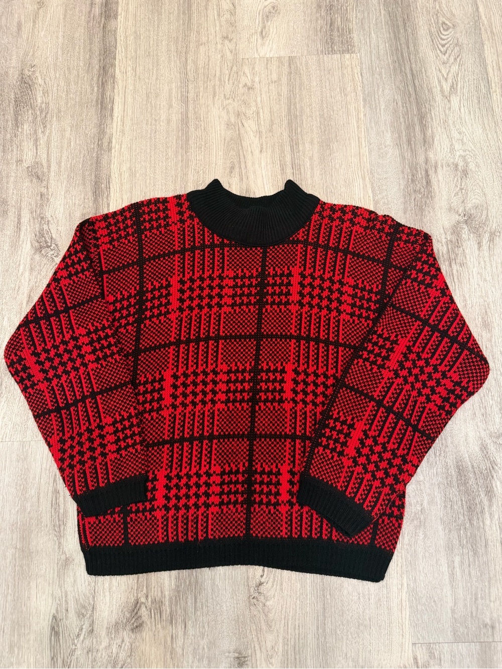 Vintage Nuggets Red Black Plaid Sweater Large Made in USA